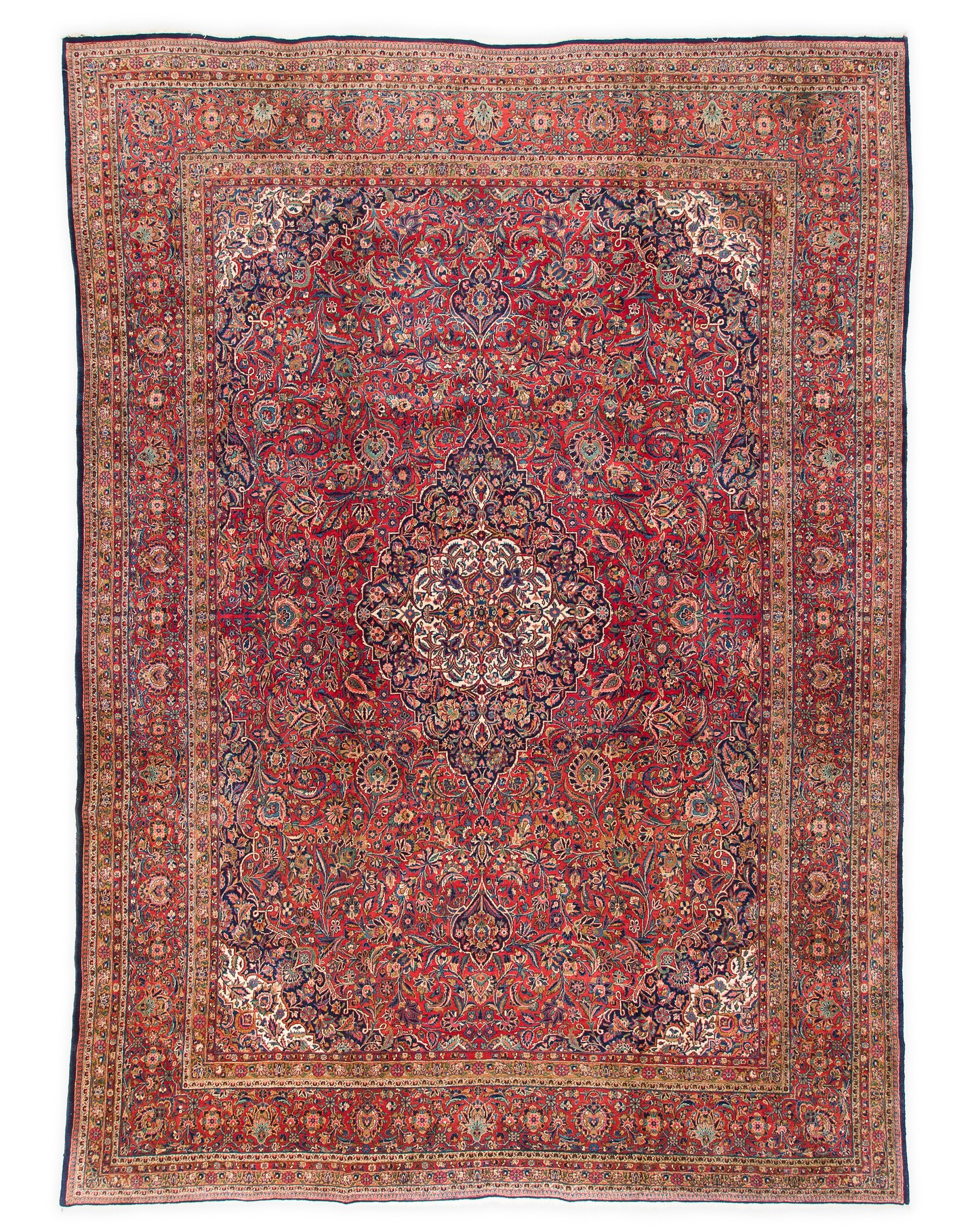 Antique Kashan Hand-Knotted Central Persian Rug