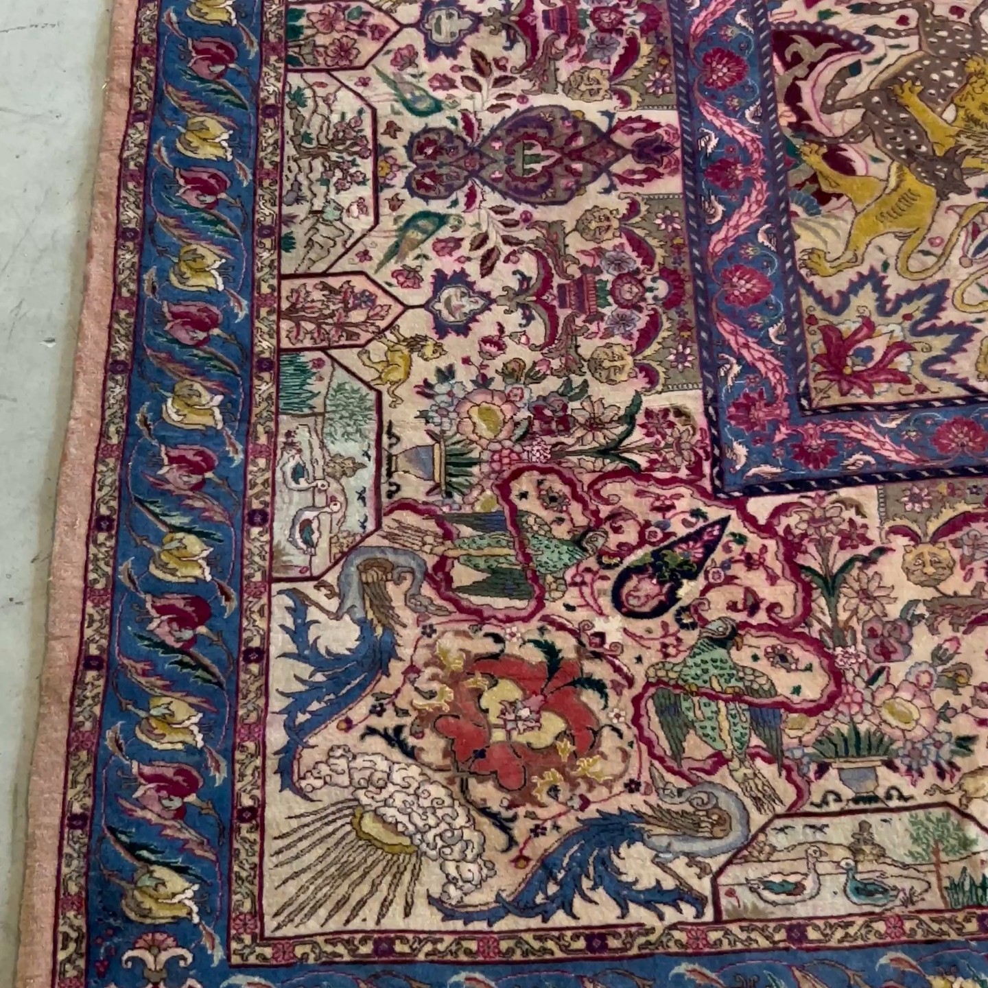 Antique Tabriz Hand-Knotted Persian Rug on Silk Foundation