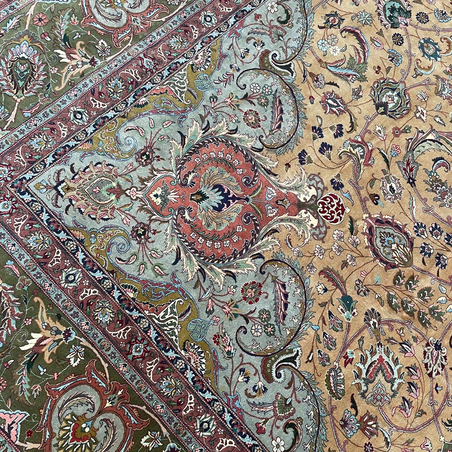 Antique Tabriz Hand-Knotted Persian Rug on Silk Foundation